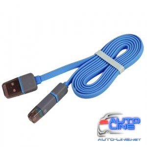 Кабель PULSO USB - Micro USB/Apple 1m blue (плоский) (CP-002BL)